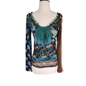 Save The Queen Y2K Fairy Grunge Multicolor Mesh Top Womens Large Steampunk Artsy